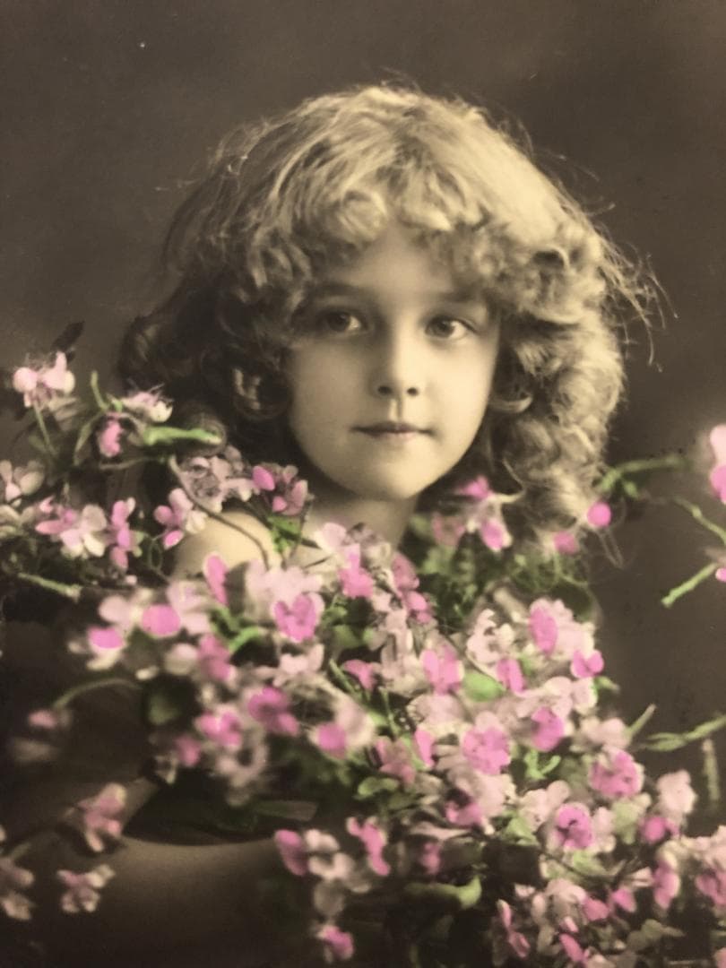 アンティーク ポストカード 花を纏う美しい少女