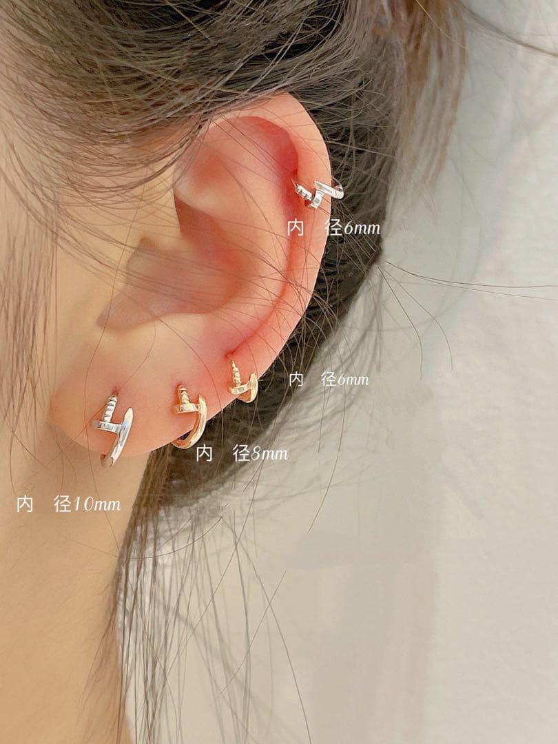 ヘイヤ K18YG 8mm 釘モチーフ　フープピアス　(ダイヤなし)
