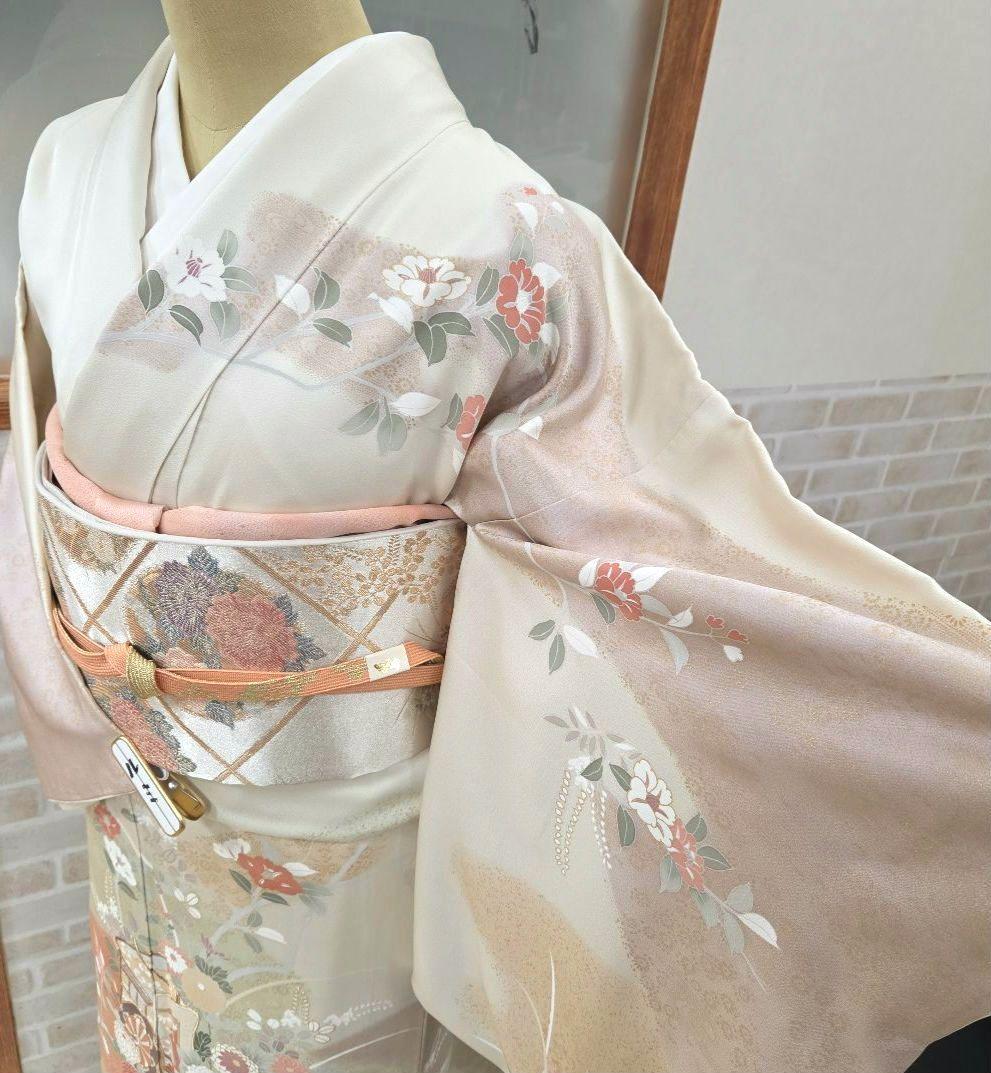 訪問着4点フルセット、着物、袋帯、帯締め、帯揚げ