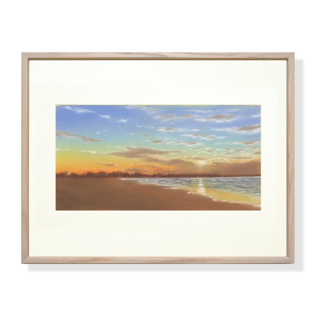 パステル画（原画）内灘砂丘・夕陽。