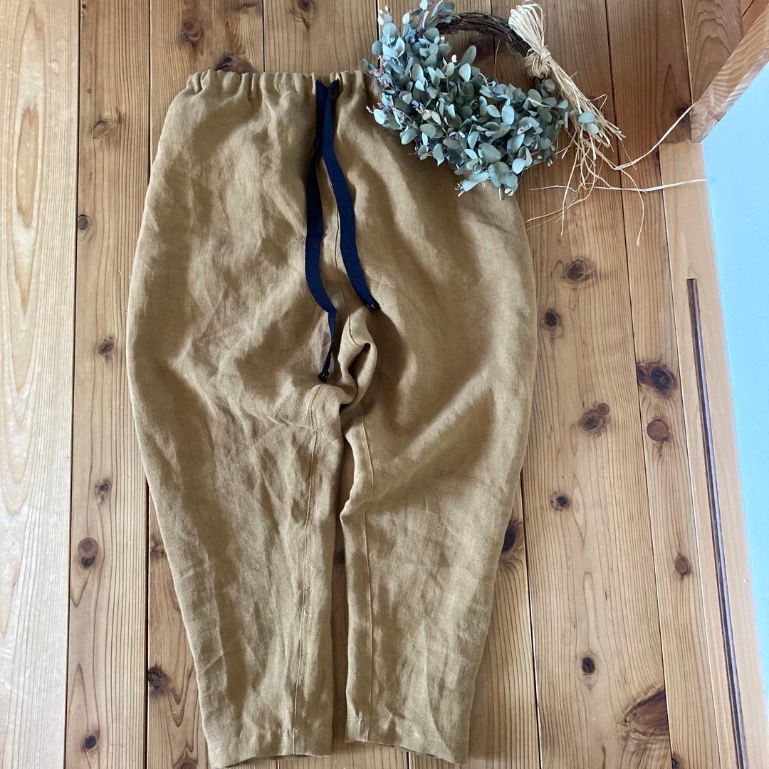 田村＊ハンドメイド＊サフィラン　フランスリネン　サルエルパンツ　キャメルＬ