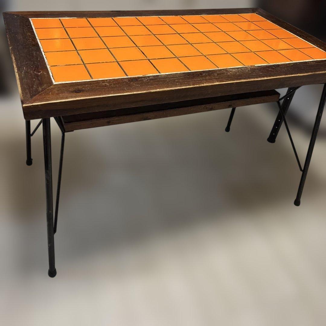 【used】アンティーク　ダイニングテーブル　オレンジタイル　ヴィンテージ