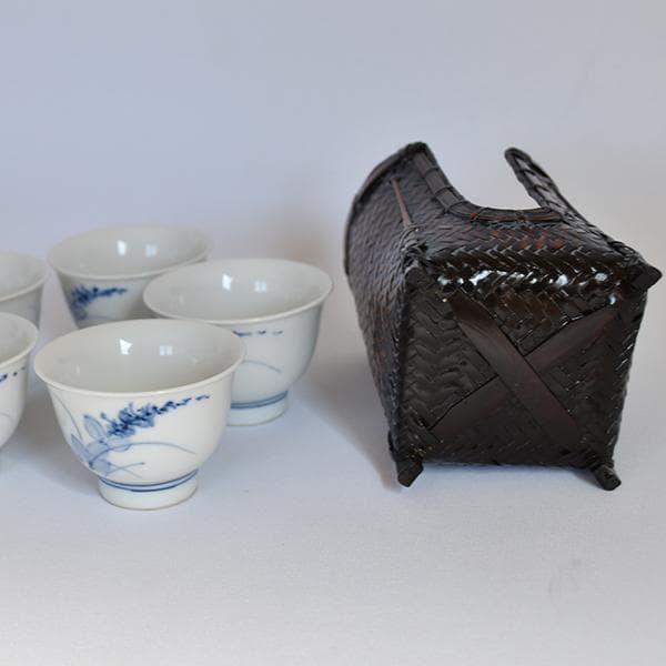煎茶道 竹籠入り染付煎茶椀22