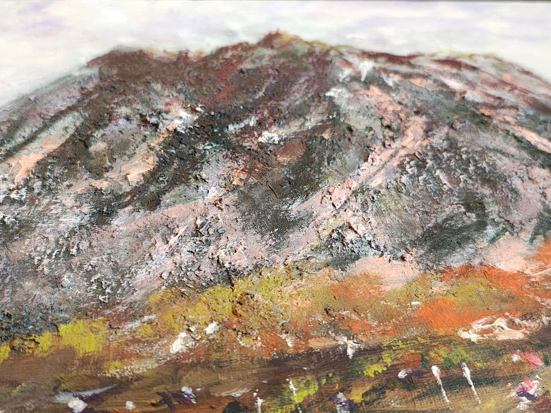 F10 油彩画 阿蘇「2001年 根子岳紅葉」額装 風景画