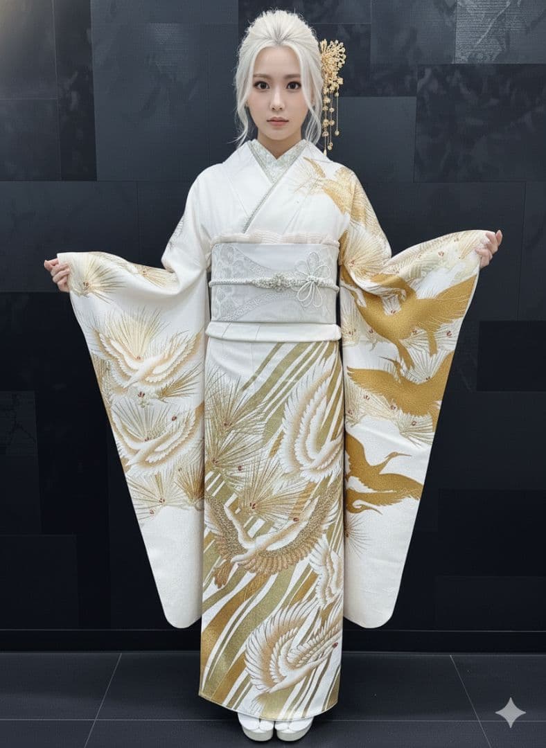 白古典地　上品な振袖フルセット