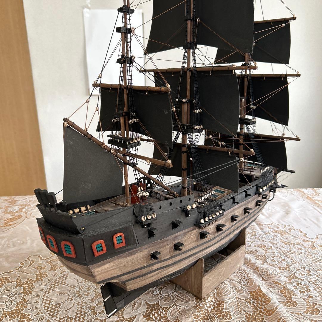 木製帆船模型 船台付き (帆船part2-U) (全てハンドメイド)