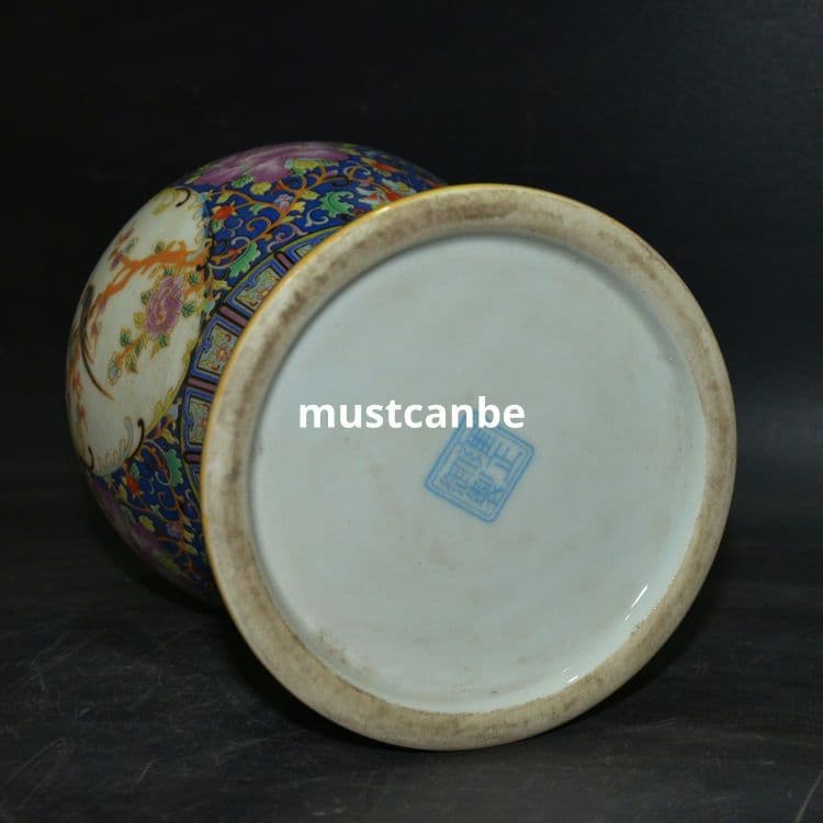 清雍正珐琅彩花鸟文描き金花瓶 景徳鎮 陶磁器 装飾品 現代工芸品 美術品 置物