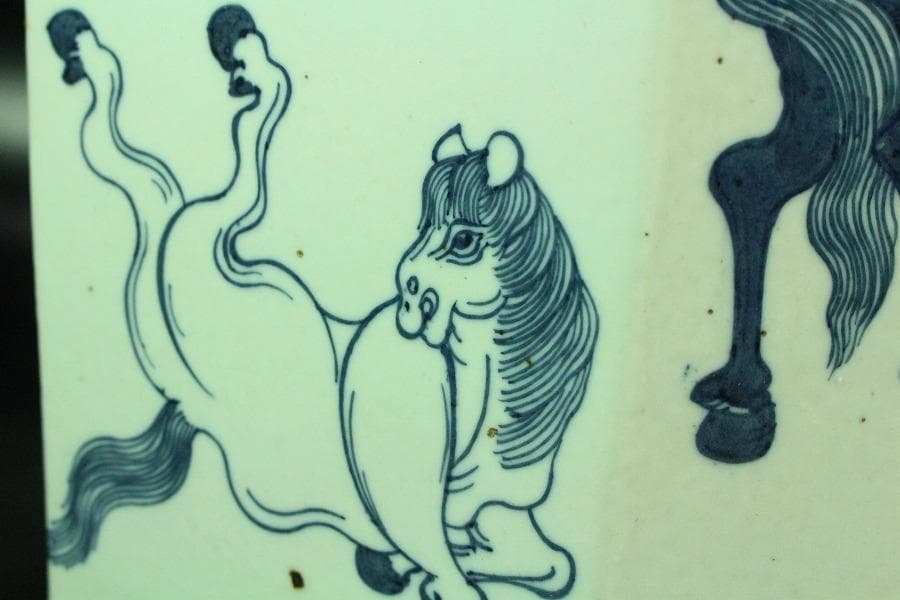 中国美術 青花 馬紋 八方器 高30cm 水屋鉢伝来 成化年製 款 K-A866