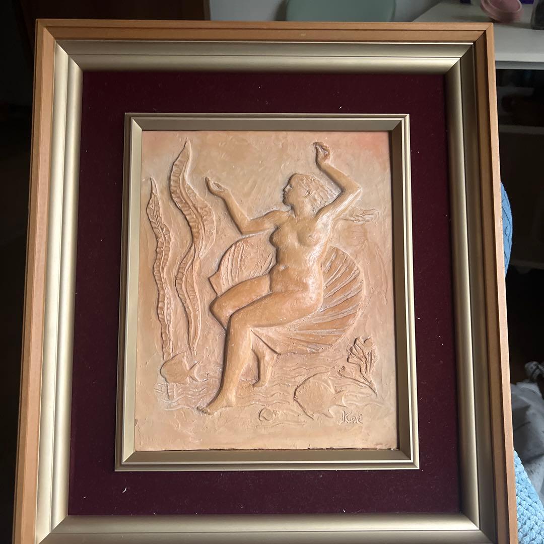 Kei女性像 レリーフアート ゴールドフレーム 陶芸 竹下慶一