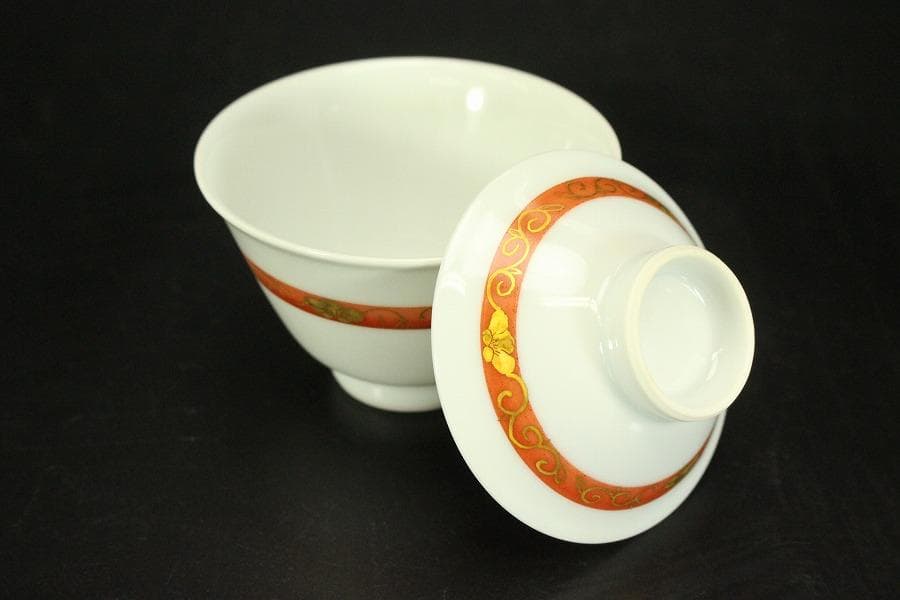 煎茶 赤金彩 蓋碗 和善作 六客 美品(LC807)