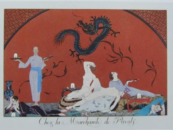 ジョルジュ・バルビエ、阿片商人宅にて、希少な額装用画集画、新品額装付
