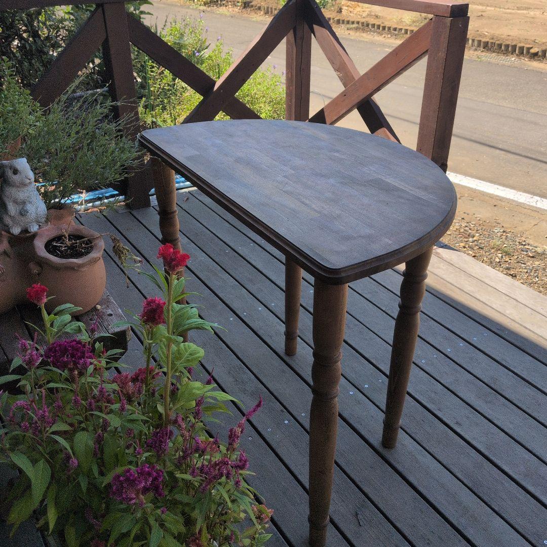 カントリー木工　家具　ろくろ脚のハーフラウンドテーブル