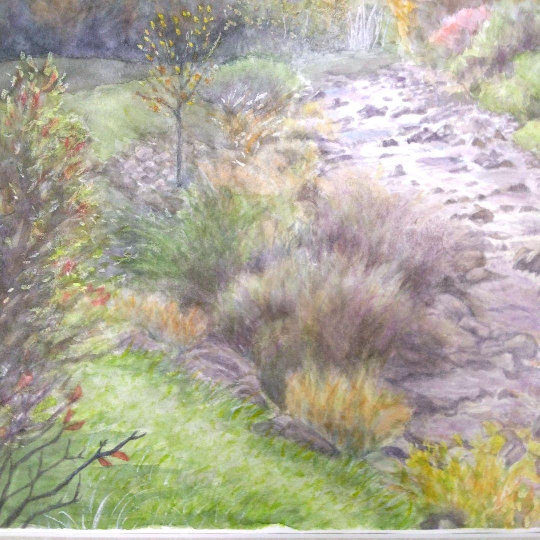 水彩画・風景画・紅葉‘長野県のある秋の風景