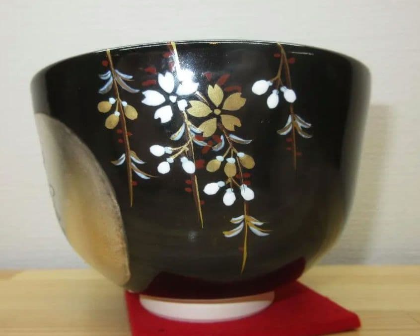 送料込【逢絢亭・新品】茶道具 茶碗 京焼 春の宵の図 錦光山香峰 共箱入り