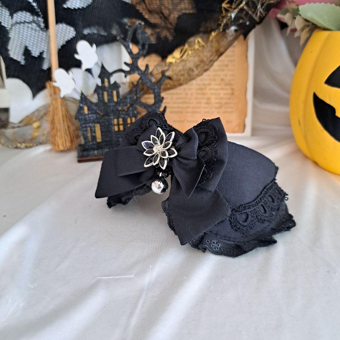 ハロウィン、ゴスロリ⑤(黒)わんちゃん猫ちゃん用襟つき首輪