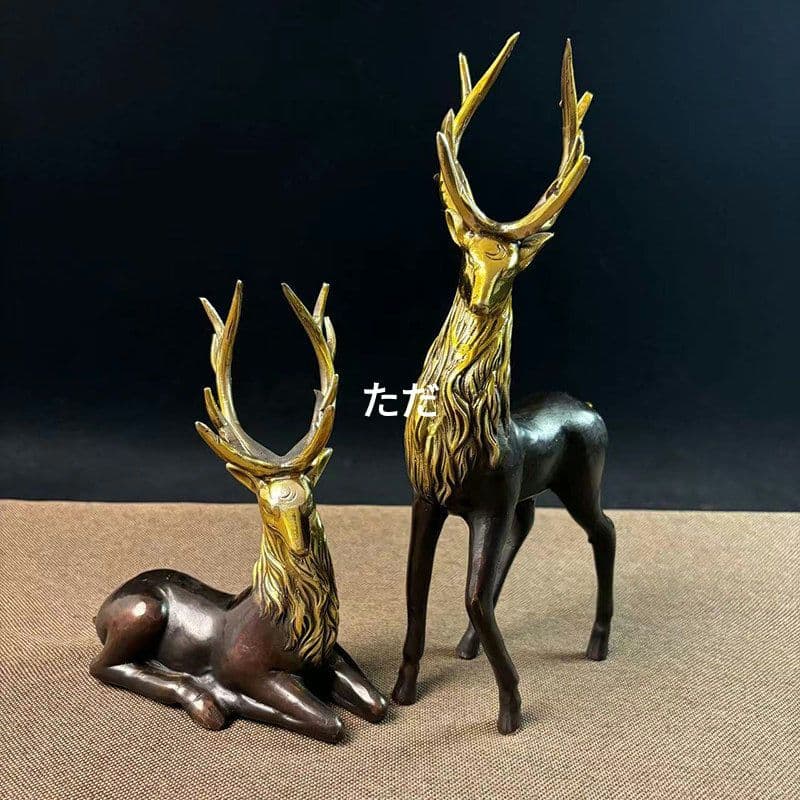銅器 鹿 応接間 玄関 博古架 机 装飾品 工芸品 置物