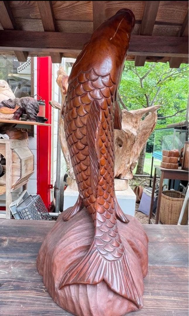 木製 コイの彫刻 木彫　約58cm
