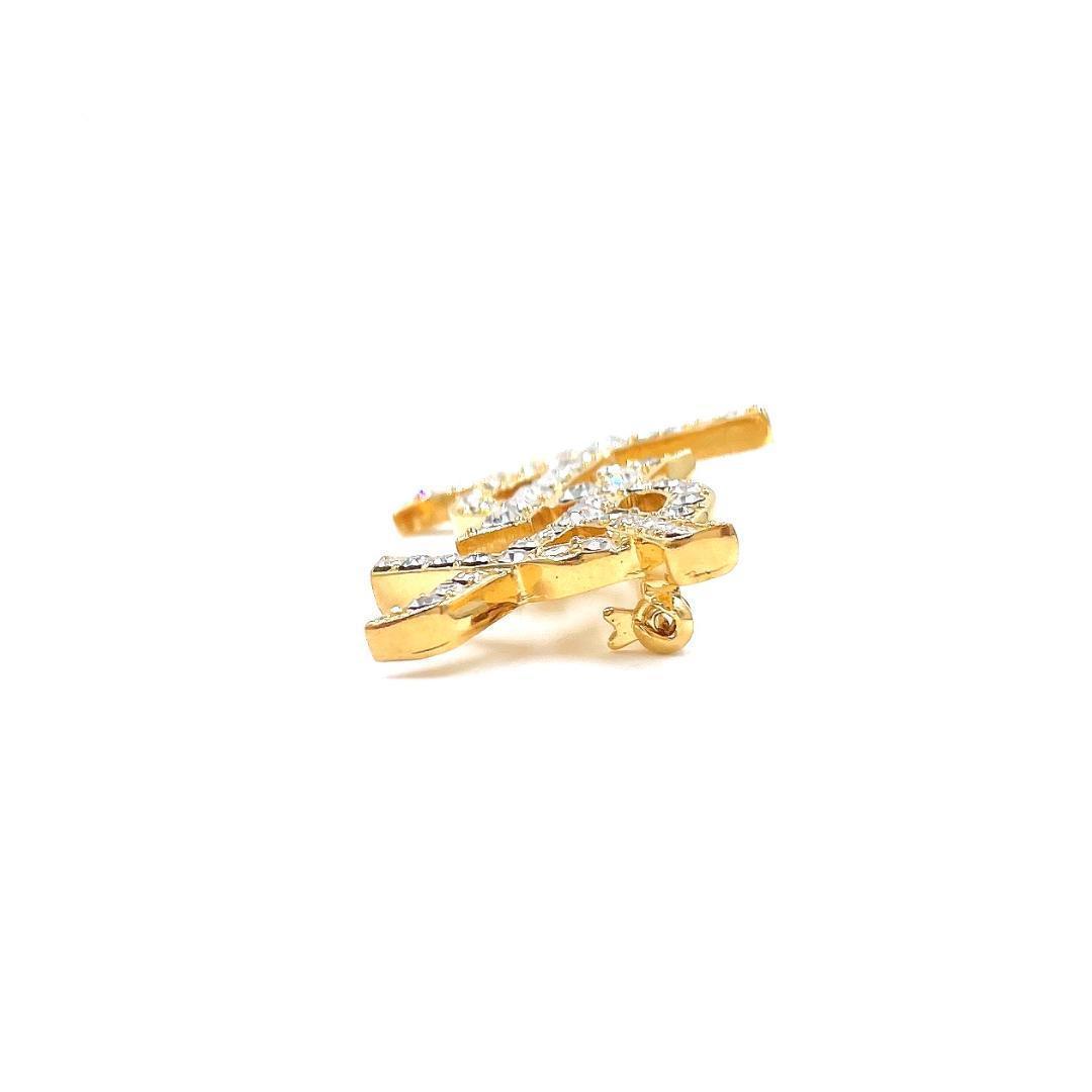 イヴサンローラン YSL ロゴ ラインストーン ブローチ レディース ゴールド