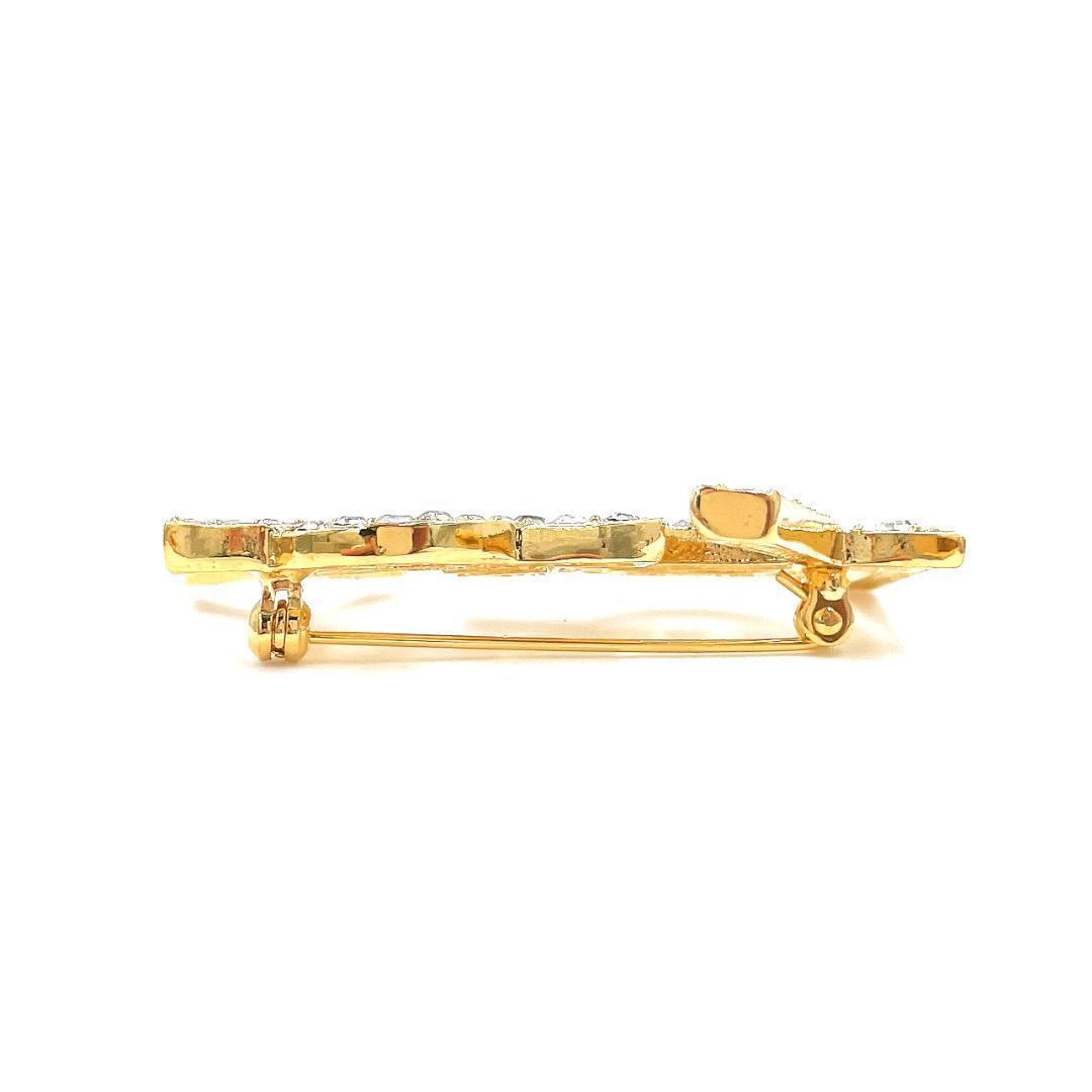 イヴサンローラン YSL ロゴ ラインストーン ブローチ レディース ゴールド