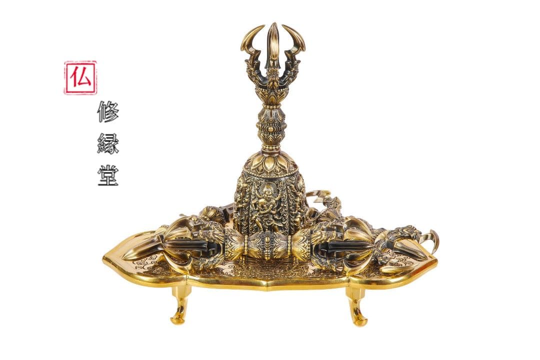 【修縁堂】真言宗 密教法具五大明王金剛盤 金剛五鈷杵 三鈷杵 独鈷杵 五点セット