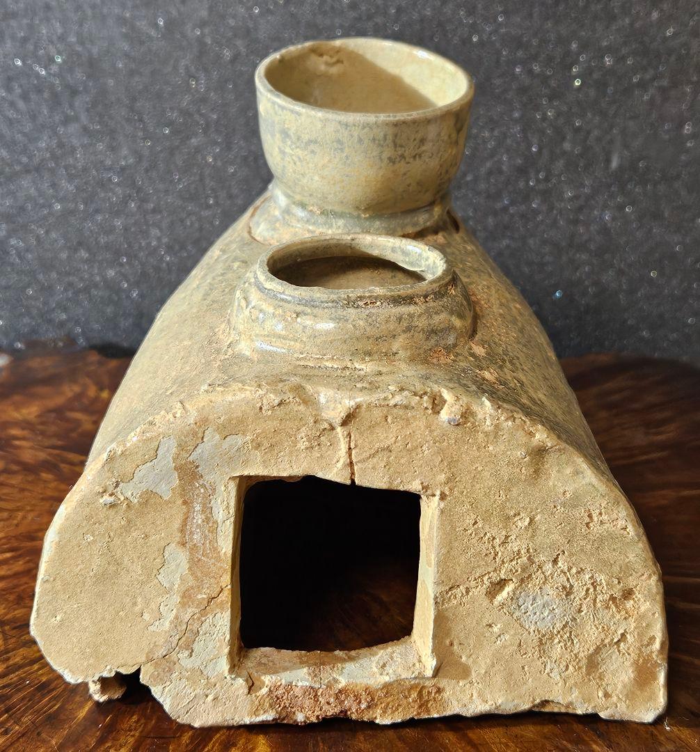 中国古代陶磁器　発掘品　漢時代　舟形 カマド形　オブジェ　花入れ　祭器