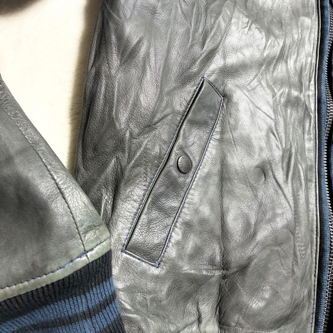 【状態良好】SCHOTT☆レザージャケット☆羊革☆グレー☆M☆ワッペン☆