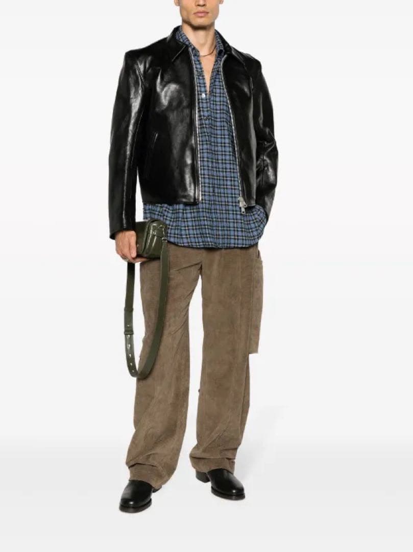 ち*ん様 レザーライダース ミニジャケットMini jacket 46ショート丈