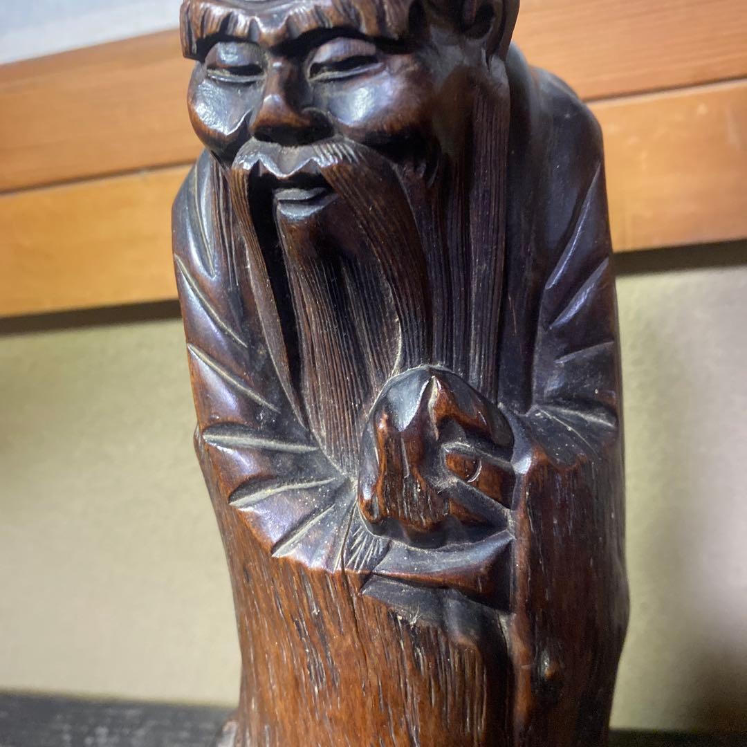 中国古玩　木彫桃仙人