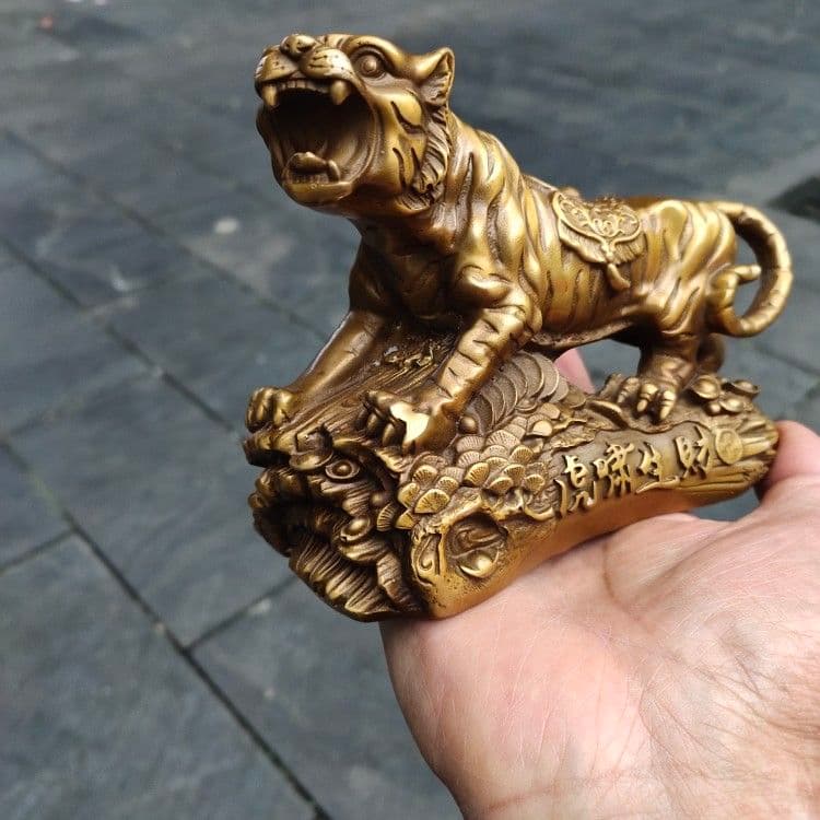 銅制 干支虎 虎嘯生財 家庭 事務室 机面 置物 装飾品 現代工芸品