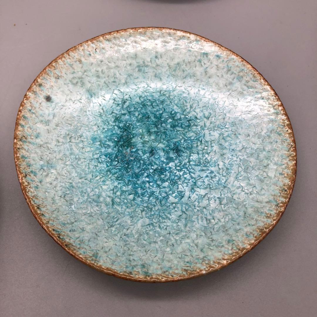 有田焼玉峰窯中尾哲彰銀河釉ブルー瑠璃色釉薬11.5cm布目小皿プレート5枚骨董品