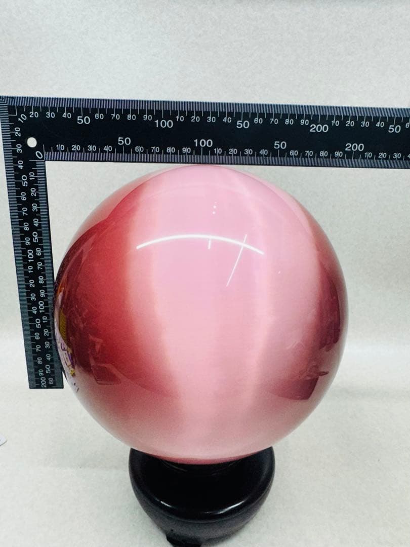 特大 ピンクキャッツアイ クリスタルボール宝石球 20cm 台座付き