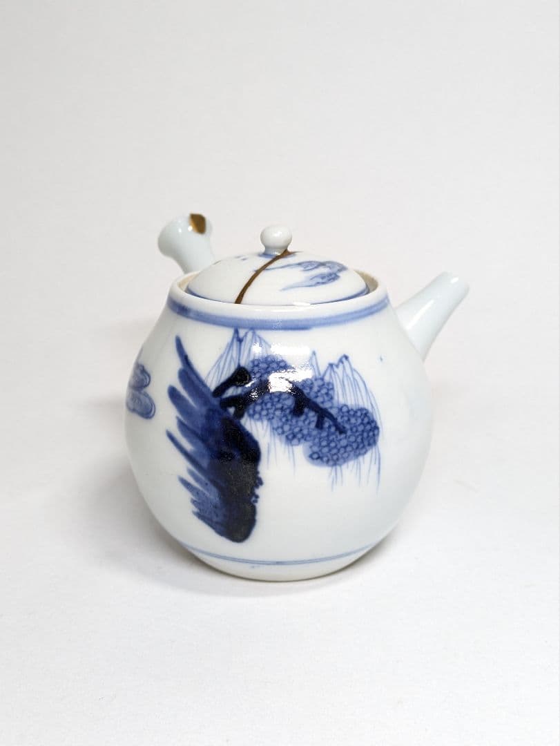 三浦竹泉 作 染付 山水文 煎茶器(煎茶碗 五客・急須・湯冷まし)