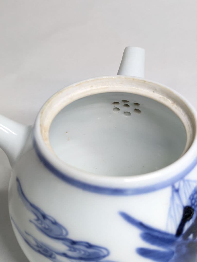 三浦竹泉 作 染付 山水文 煎茶器(煎茶碗 五客・急須・湯冷まし)