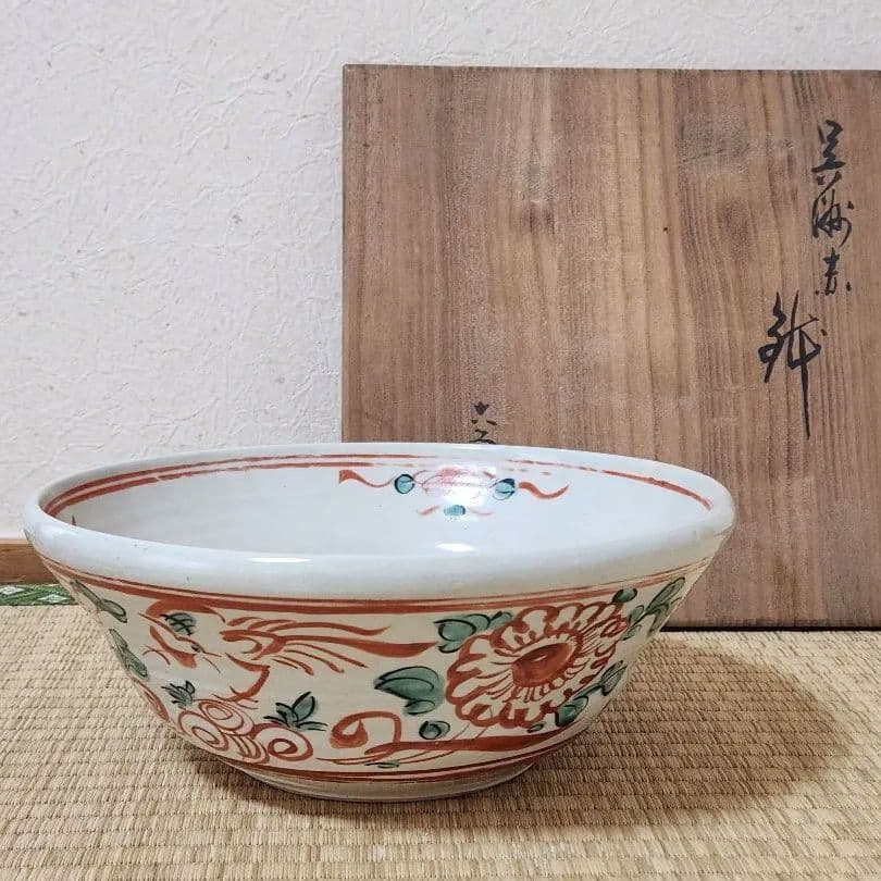 五代　清水六兵衛　呉須赤絵　鉢　木箱入　魁字　菓子鉢　茶道具　京焼