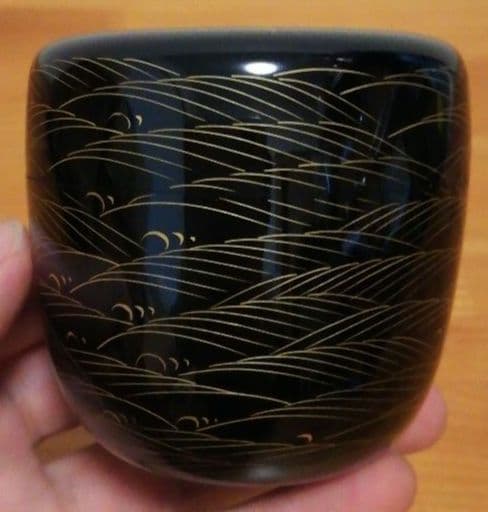 前志芸男作　沈金　波千鳥　蒔絵　共箱　共布　茶道具