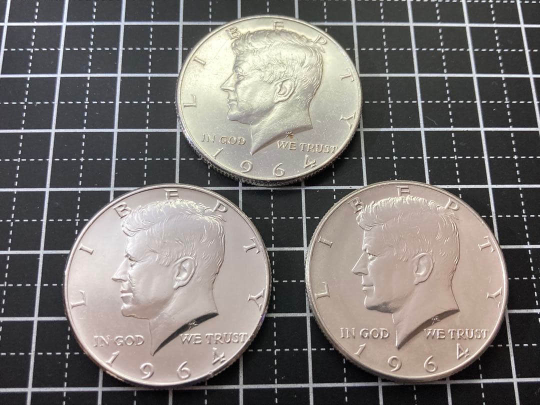 【アメリカ】ケネディハーフダラー銀貨3枚(1964年)［2］