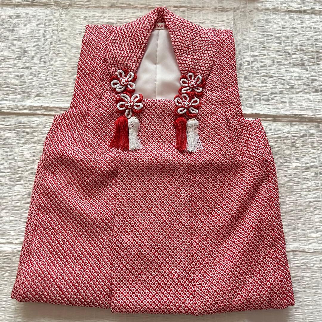 七五三 3歳 総絞り 被布 着物 絹 三歳 赤 草履 753 女の子 友禅染