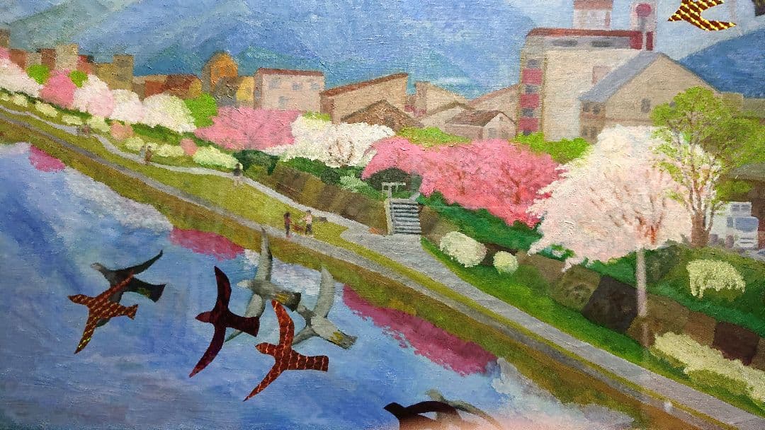 桜の鴨川 ・M20号・油絵 735x508x37mm Ki.Hino作