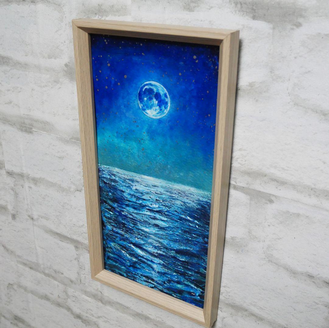 油絵 油彩 油彩画 絵 絵画 長方形ミニ絵画【青い月】