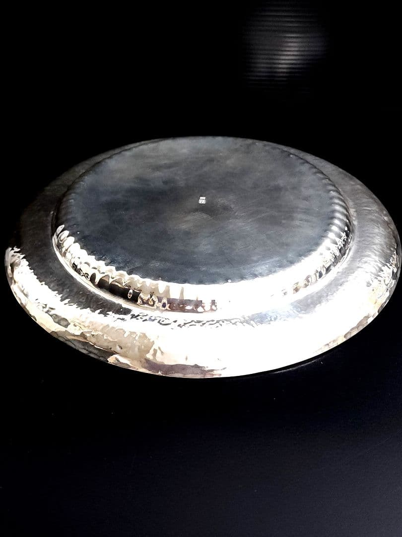 純銀　平安 美照 造 (加澤美照) 鎚目打　静海盆 打出 約378.35ｇ共箱