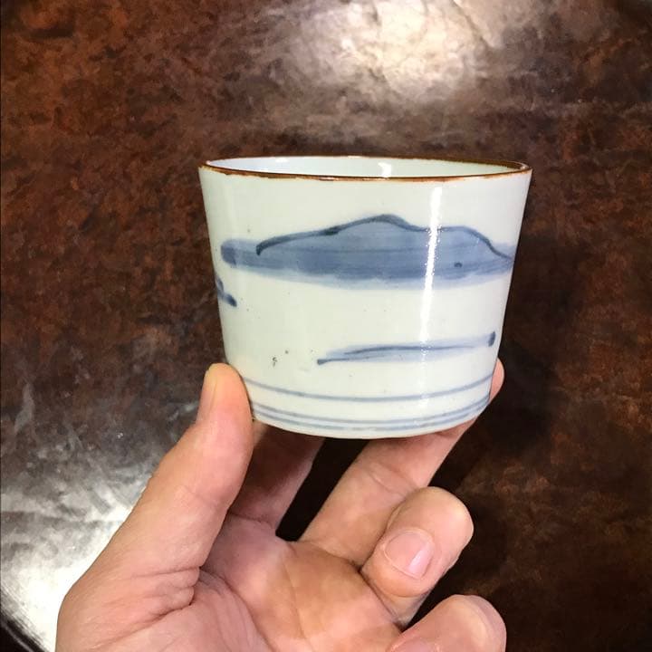 古伊万里　蕎麦猪口　富士山　松原　そばちょこ　古伊万里　変わり図
