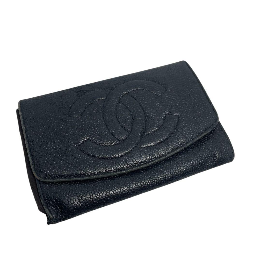 CHANEL シャネル　キャビアスキン　ココマーク　折り財布