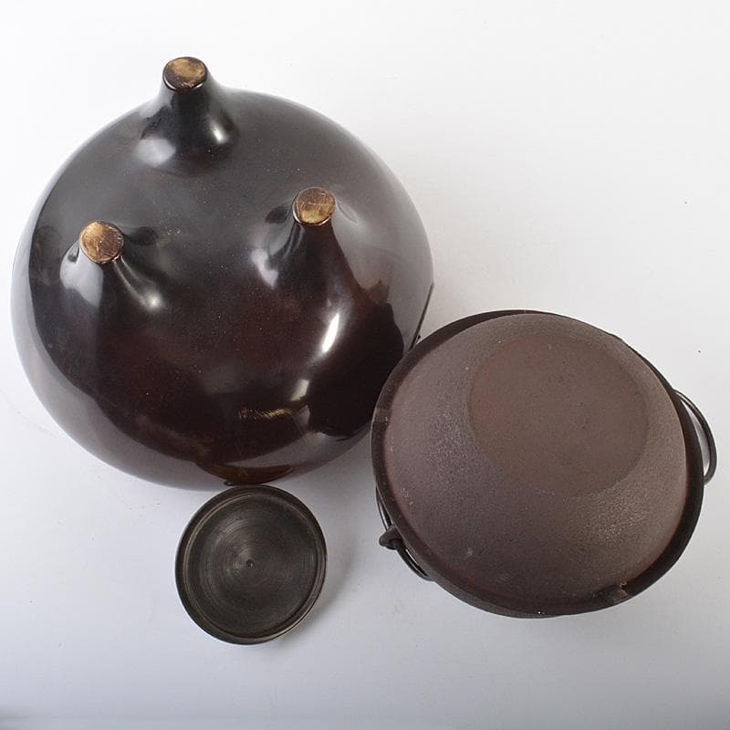 茶道具　鋳師　吉田和正造　唐銅　朝鮮風炉　鉄釜添　共箱　M　6072C