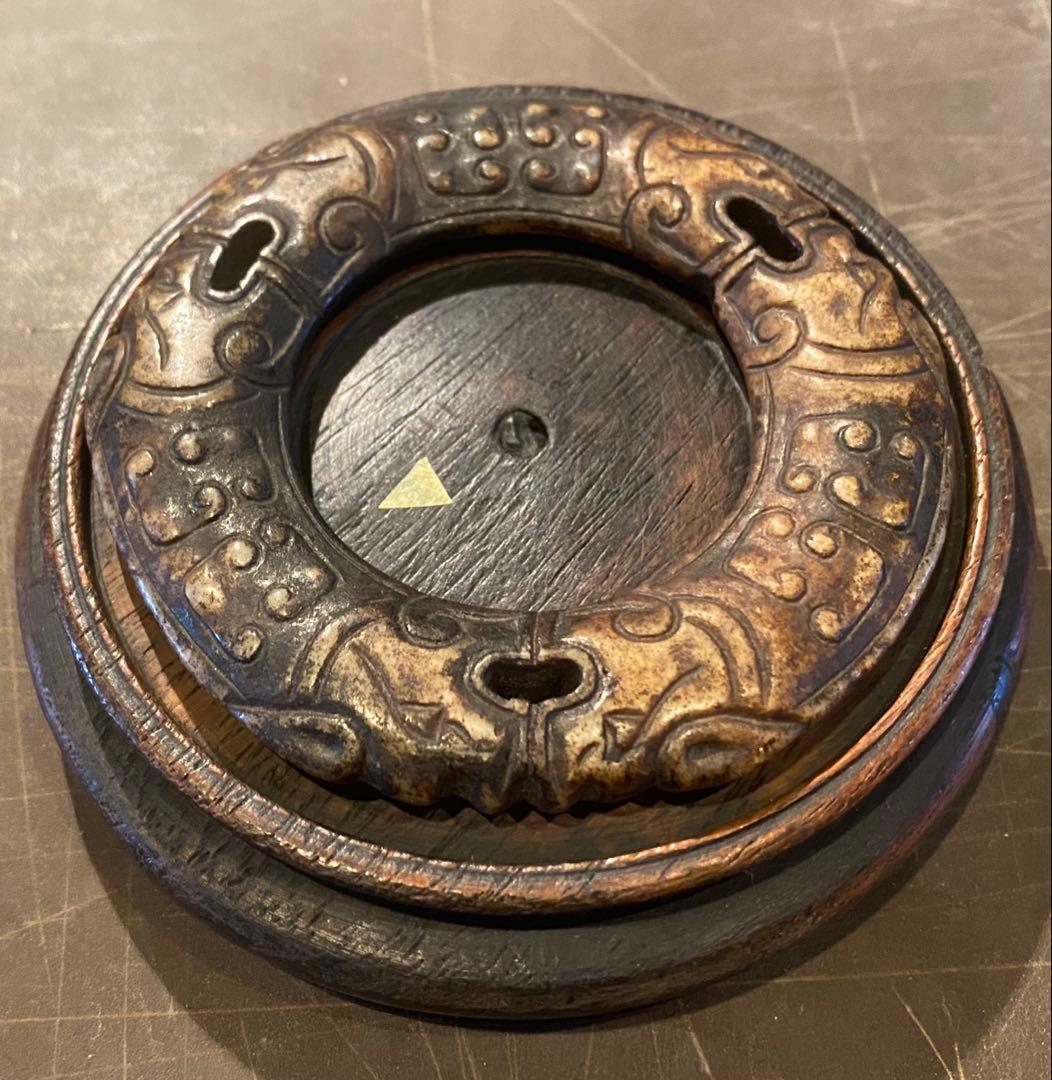 古墨玉　和田玉 瑞獣　鑑賞台３点セット ・ヴィンテージ　レア 鼻煙壺・台湾茶器