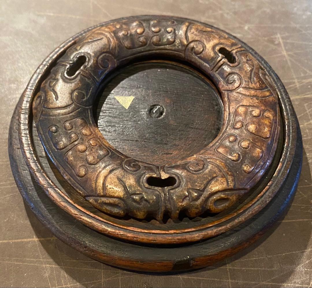 古墨玉　和田玉 瑞獣　鑑賞台３点セット ・ヴィンテージ　レア 鼻煙壺・台湾茶器