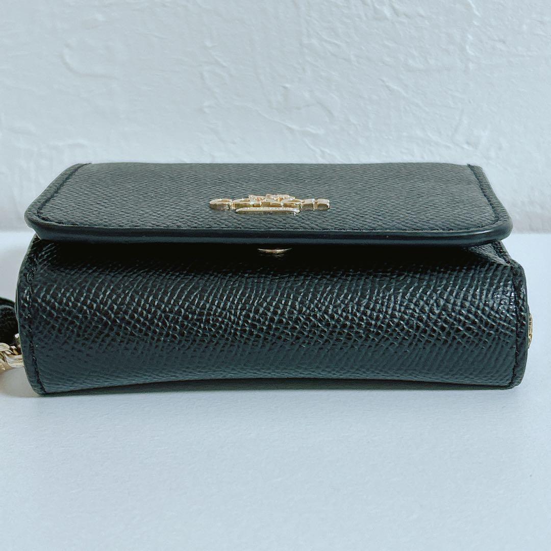 【極美品】COACH コーチ 三つ折り財布 黒 クロスグレインレザー