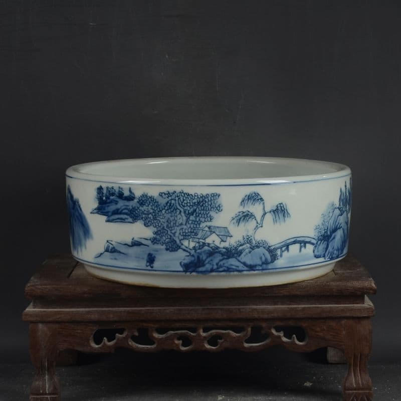 鯖山水  庭楼  筆洗  水仙の鉢  陶磁器 装飾品 現代工芸品美術品 置物