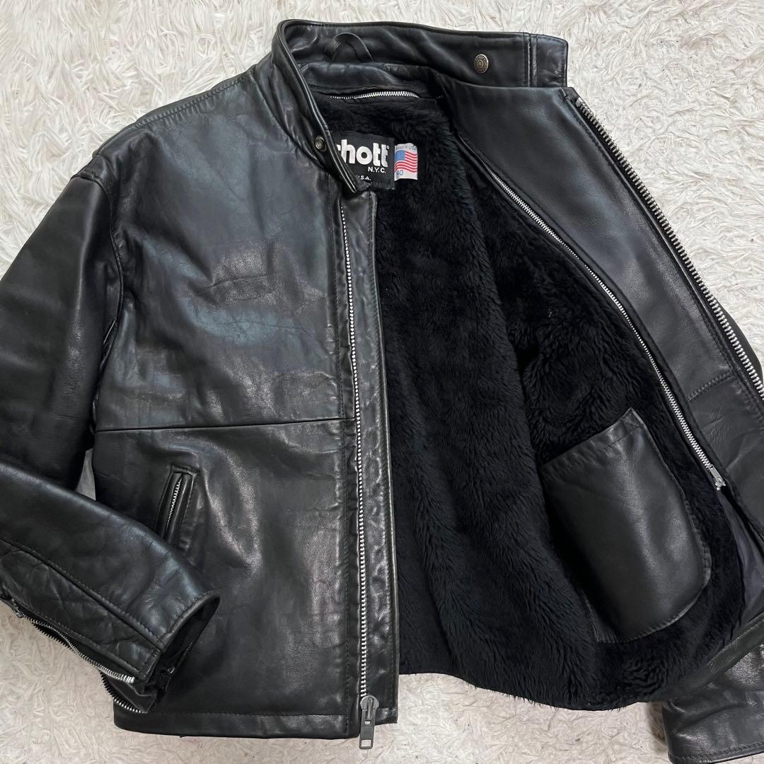 美品XLサイズ相当 ショット　641 シングルライダースジャケット　ライナー付き