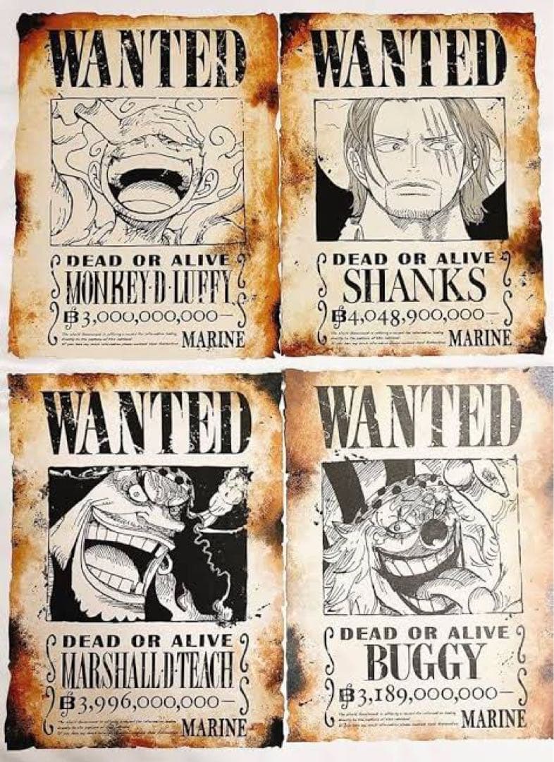 【当選品】30億ルフィWANTED 新四皇手配書コンプリートセット