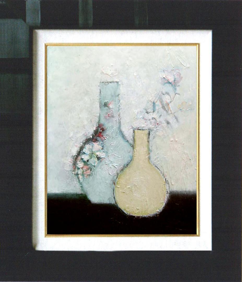 油絵 菅家令子 絵 絵画 インテリア 額付(黒) uF6-111102 花と花瓶